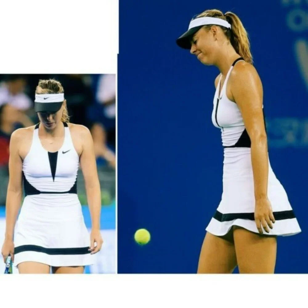 Nwt Nike Maria Sharapova Tennis Dress w/ Bra white black skirt M Medium